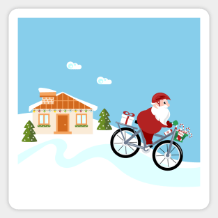 Santa Claus delivering gifts riding a bike Sticker